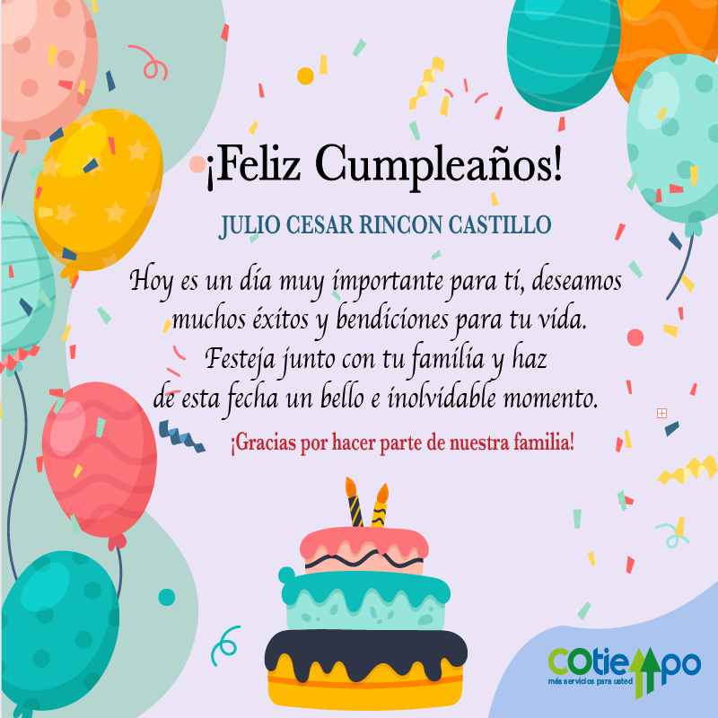  COTIEMPO te desea Feliz Día Julio Cesar Rincon Castillo! -